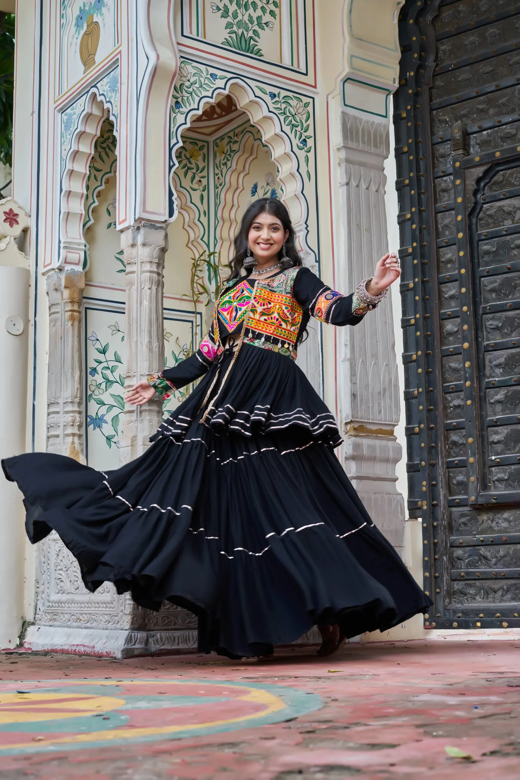 Navratri Special Cotton Lehenga Choli With Heavy Gamthi Work Koti Set