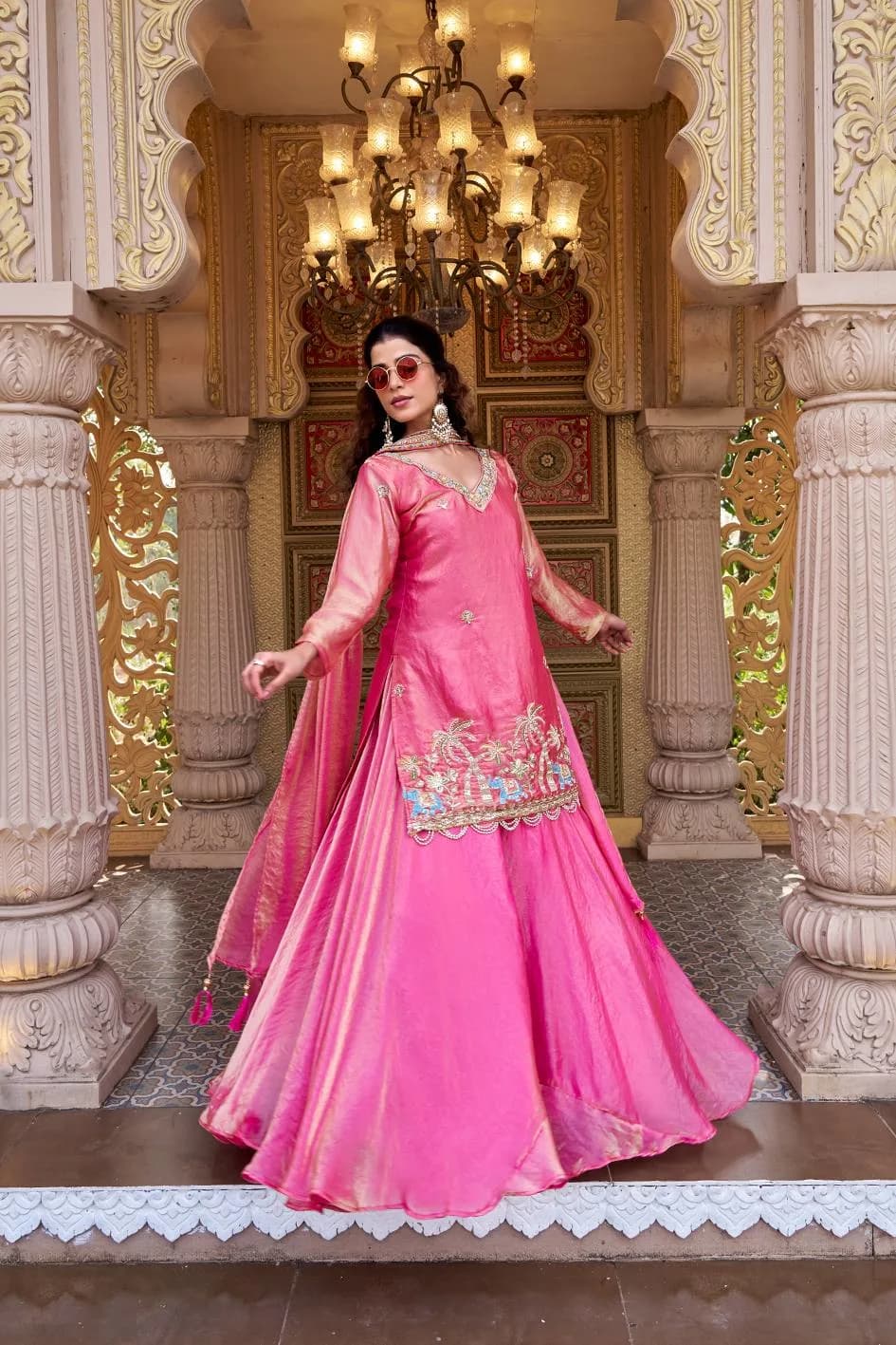 Pure Fendy Silk Embroidery Moti Beads Sequence Work Kurti Lehenga Set With Dupatta