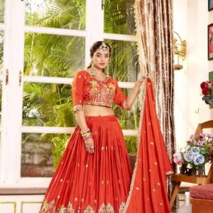 Pure Crepe Silk Lehenga Choli Set With Embroidery Sequence Thread Work Dupatta