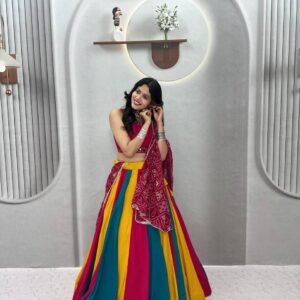 Multi Color Kali Navratri Special Lehenga Choli Set With Heavy Embroidery Dupatta